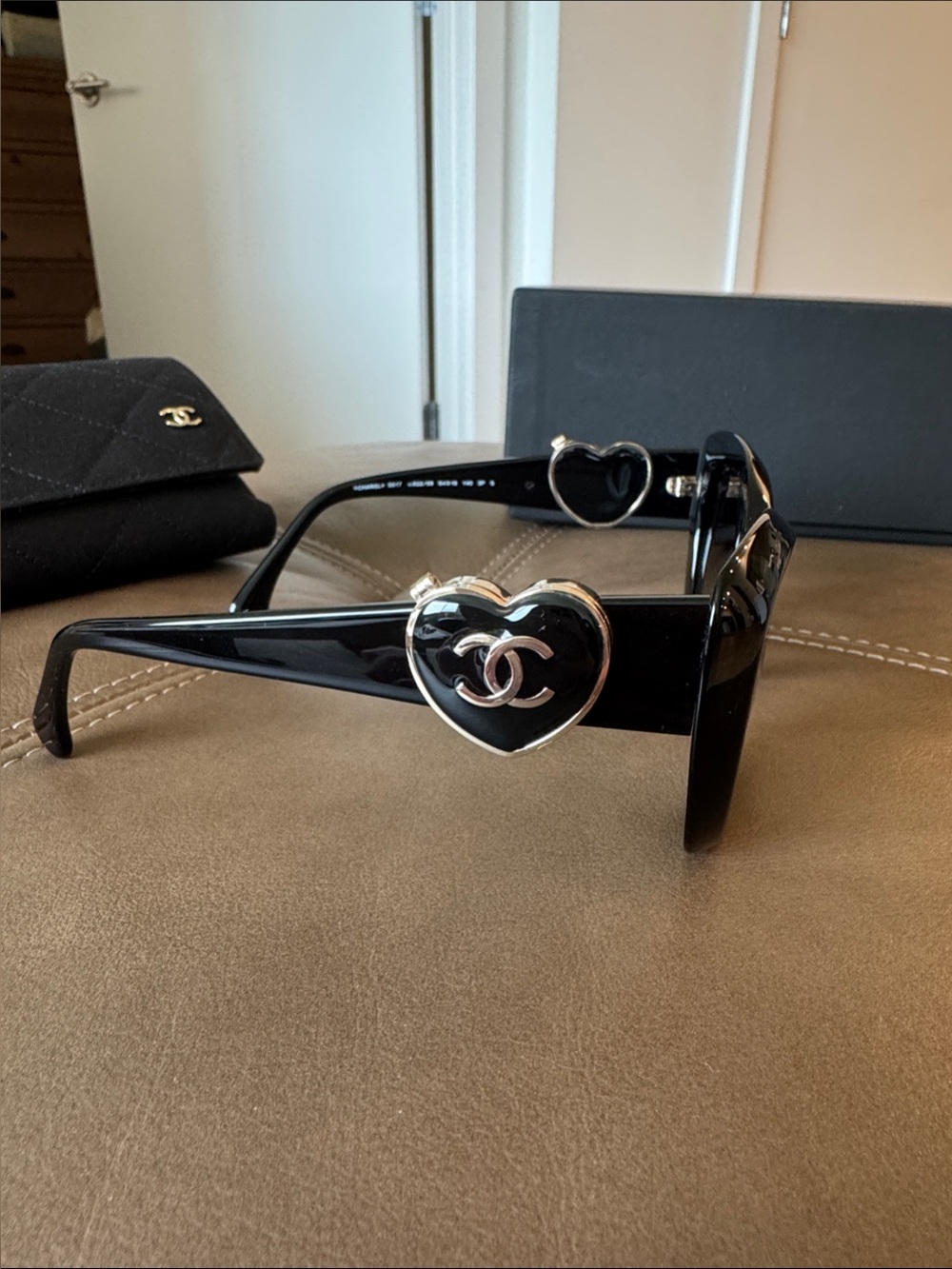 CHANEL Black Sunglasses with Gold Heart CC Accent, Polarized